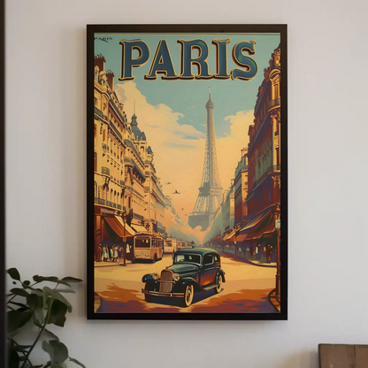 Classic Parisian Avenue Eiffel Backdrop Vintage Travel Poster