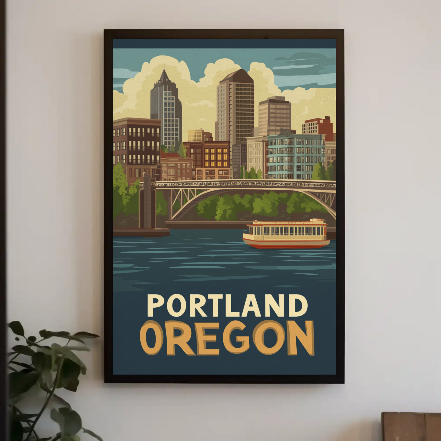 Portland Oregon Cityscape Vintage Poster