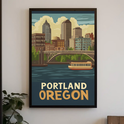 Portland Oregon Cityscape Vintage Poster