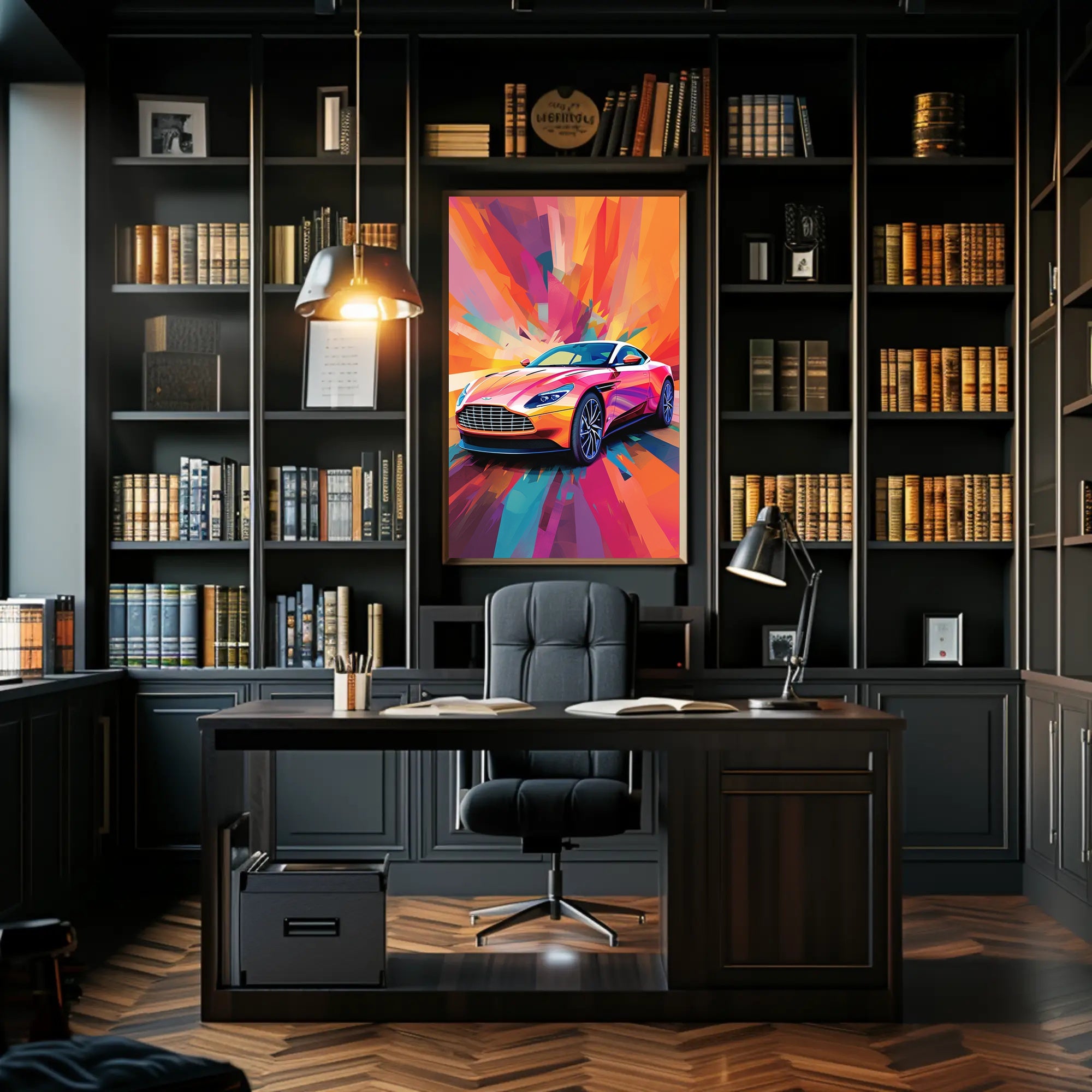 Luxury Sports Car in Vibrant Abstract Pop Culture Poster