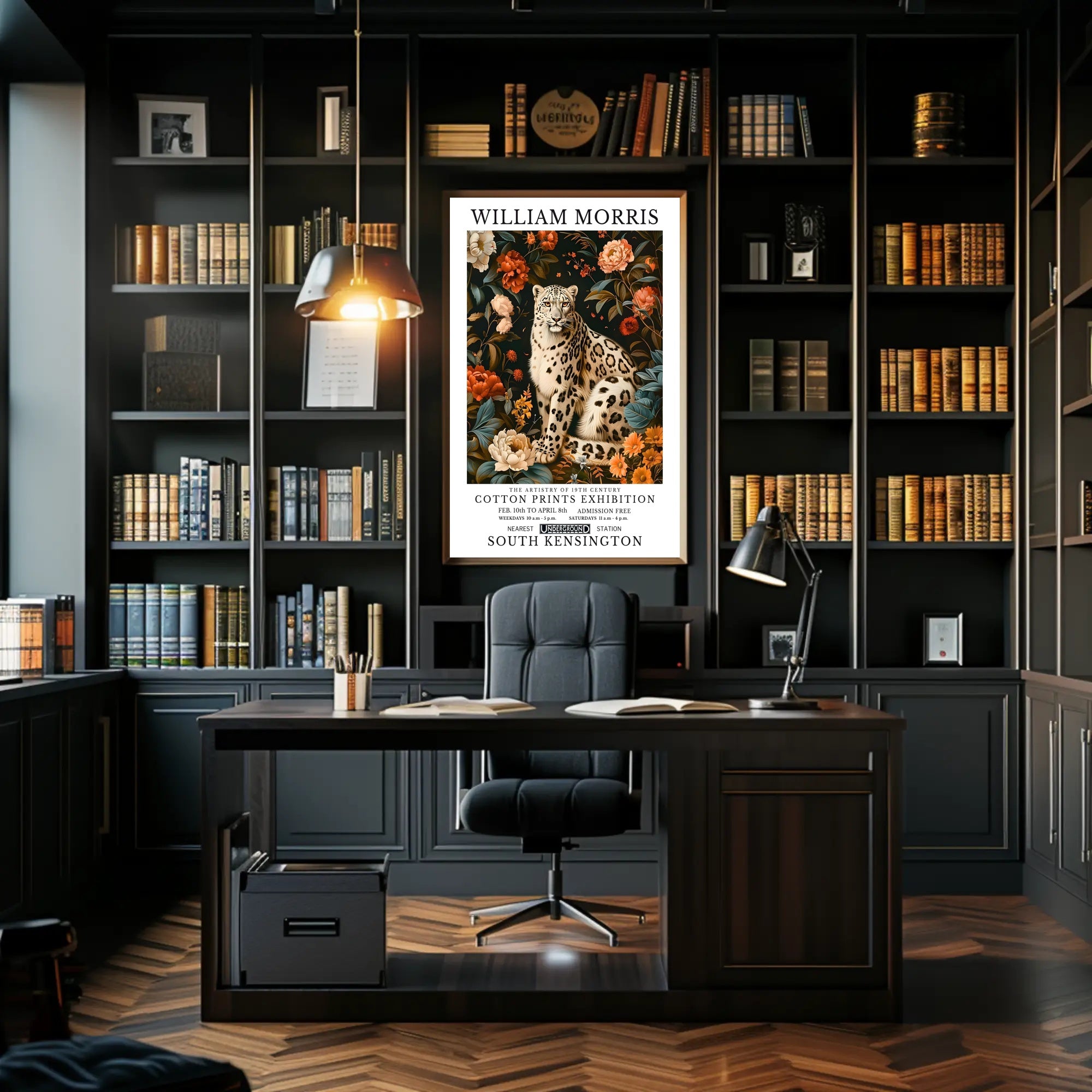 Majestic Leopard Floral William Morris Artistic Poster