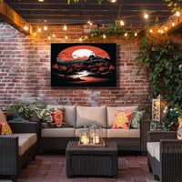 Tranquil Landscape Under A Crimson Moon Poster