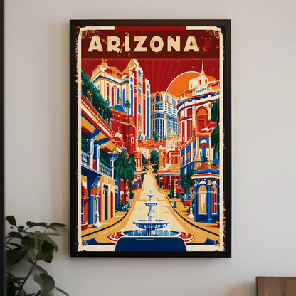 Arizona Bold Hillside Downtown Retro Travel Poster USA