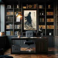 Mystical Hooded Figure in Rugged Landscape Artistic Poster PosterGoat