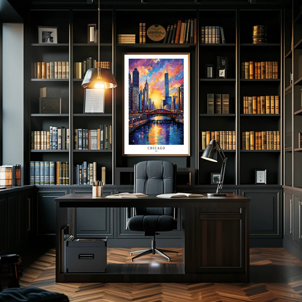 Chicago Skyline At Sunset Poster