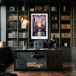 Chicago Skyline At Sunset Poster
