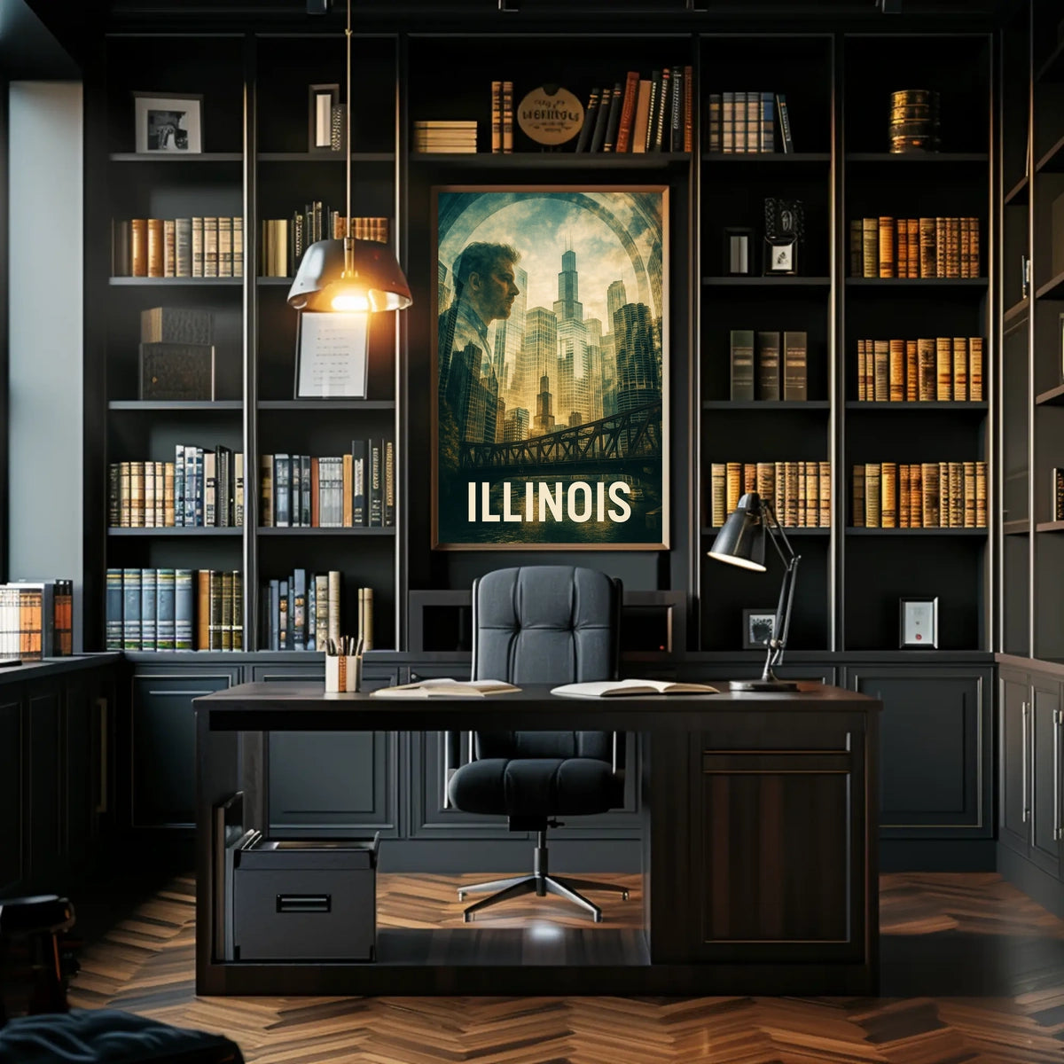 Illinois Skyline Reflection Poster