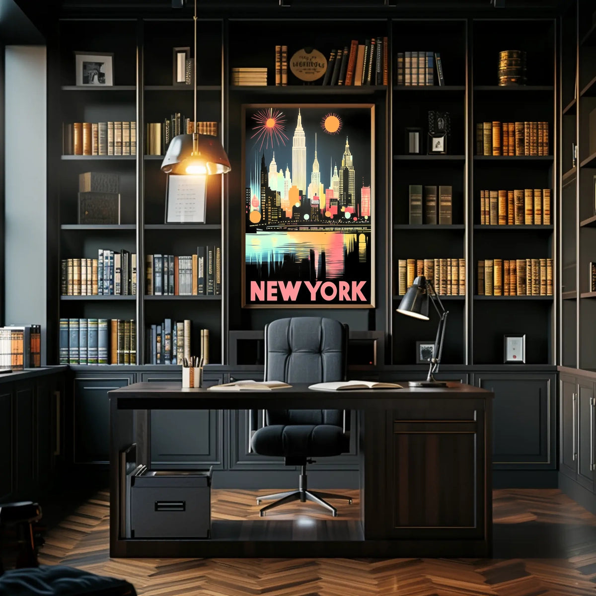 New York City Skyline Poster Retro Art Deco Wall Art