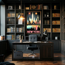 New York City Skyline Poster Retro Art Deco Wall Art