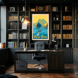 Bora Bora Overwater Bungalow Vintage Travel Poster PosterGoat