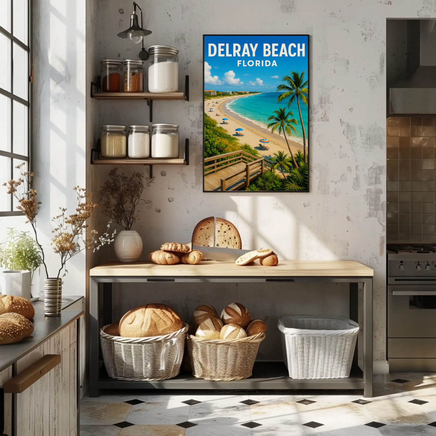 Delray Beach Florida Boardwalk Ocean Palms Travel Poster