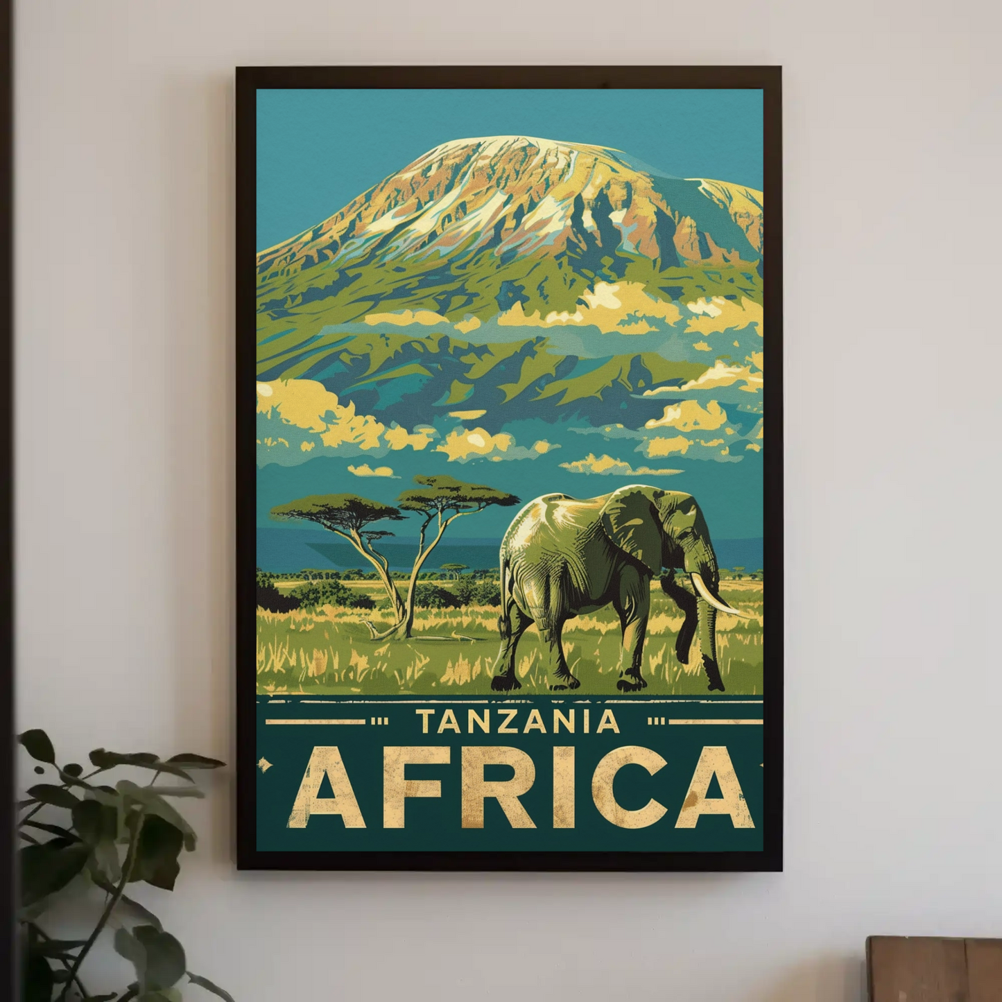 Tanzania Africa Elephant Kilimanjaro Safari Vintage Travel Poster