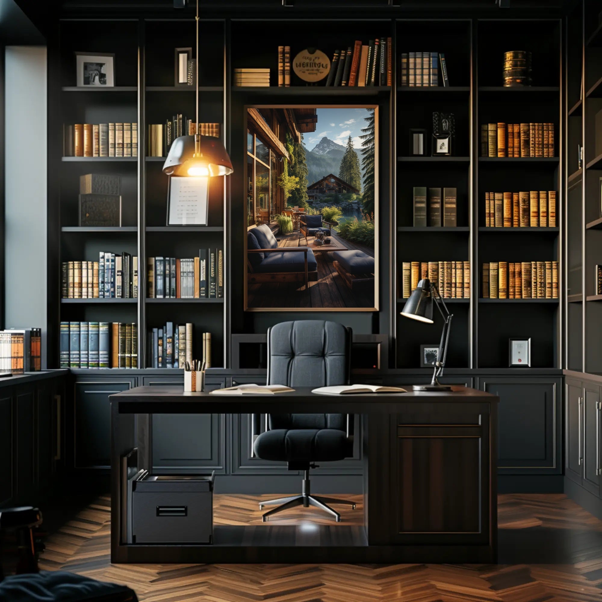 Serene Mountain Retreat Photorealistic Travel Poster