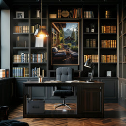 Serene Mountain Retreat Photorealistic Travel Poster