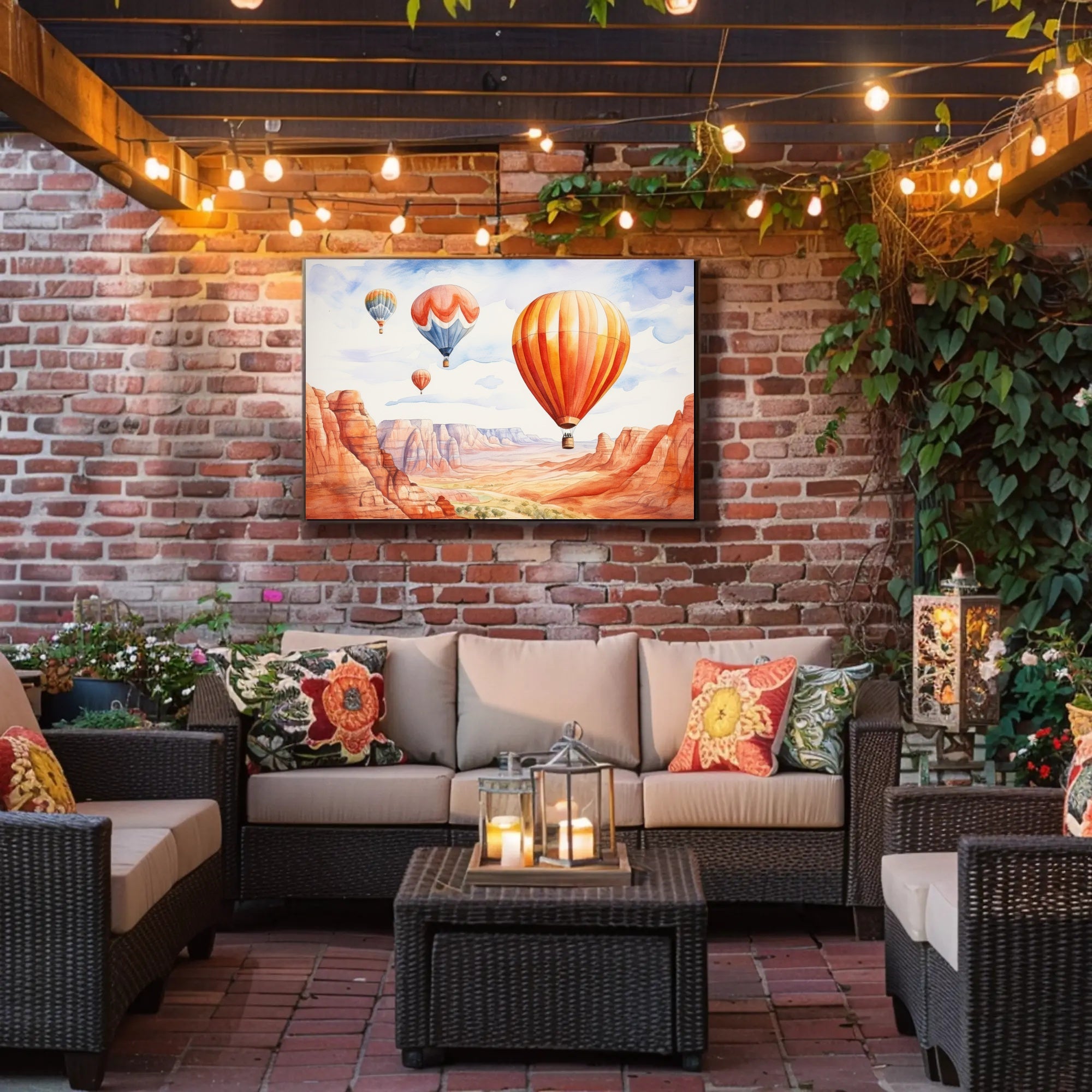 Hot Air Balloons Over Canyon Landscape Poster