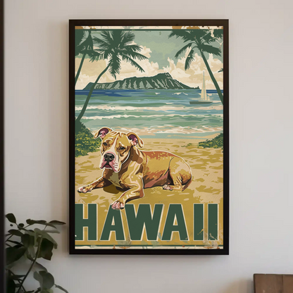 Hawaii Beach Dog Travel Poster