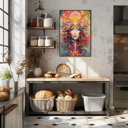 Psychedelic Woman Portrait Color Explosion Floral Surreal Travel Poster