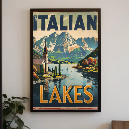 Italian Lakes Vintage Poster - Mountains Reflection
