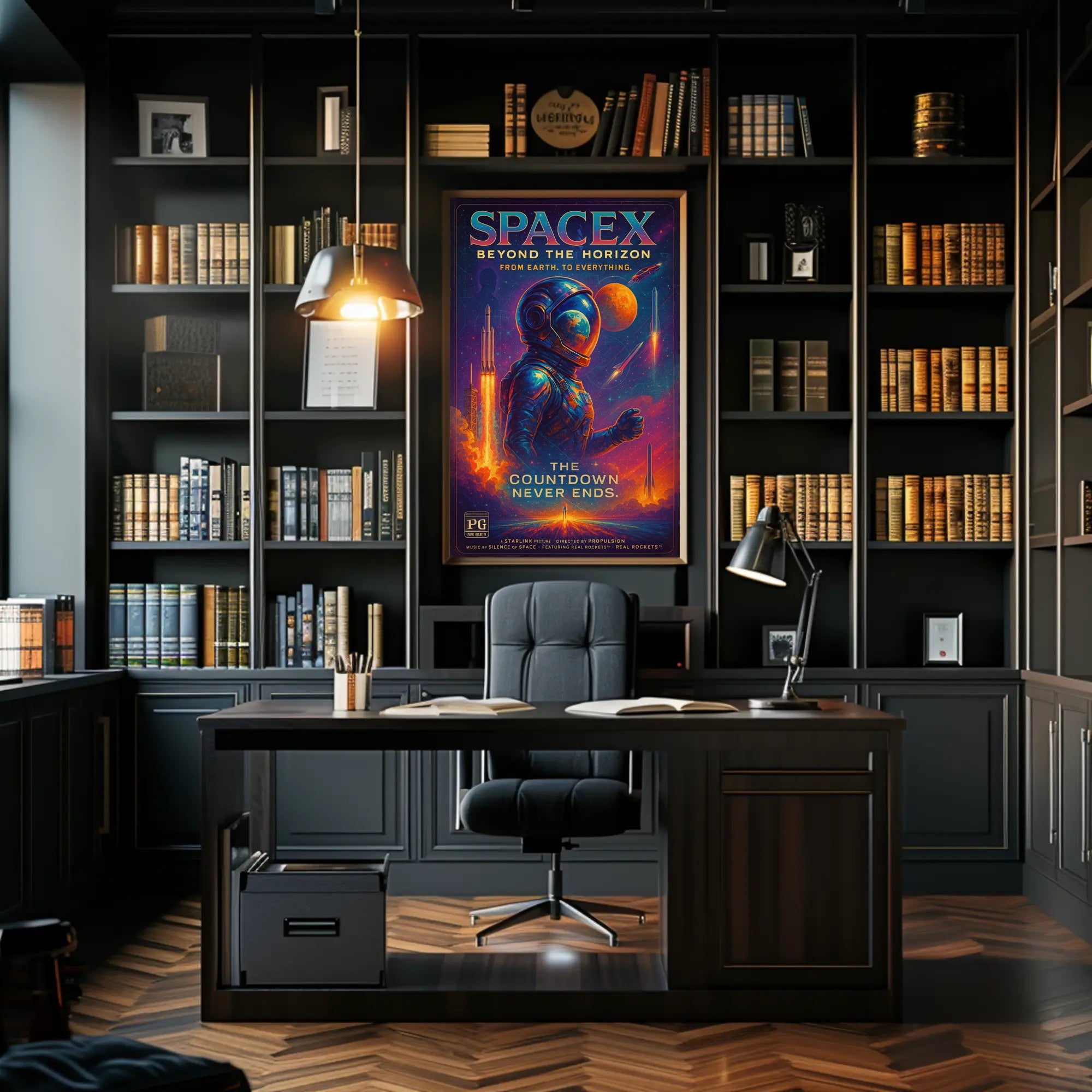 SpaceX Rocket Launch Vibrant Futuristic Sci-Fi Poster