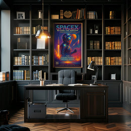 SpaceX Rocket Launch Vibrant Futuristic Sci-Fi Poster