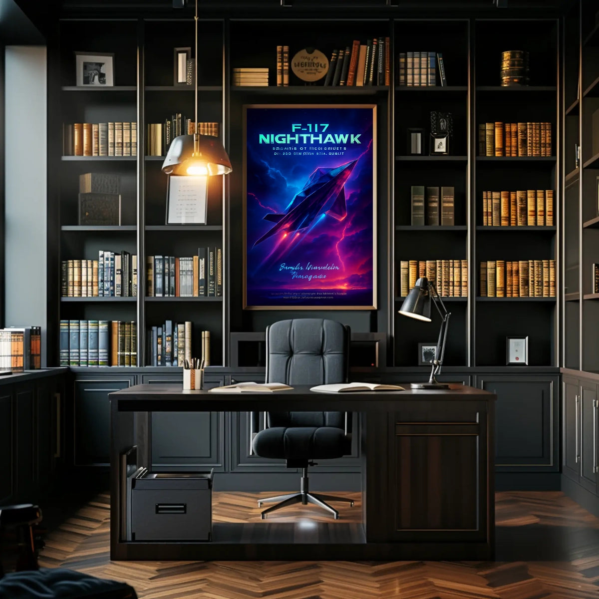 F-117 Nighthawk Jet Cosmic Neon Poster