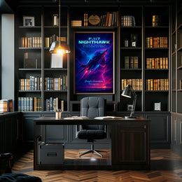 F-117 Nighthawk Jet Cosmic Neon Poster