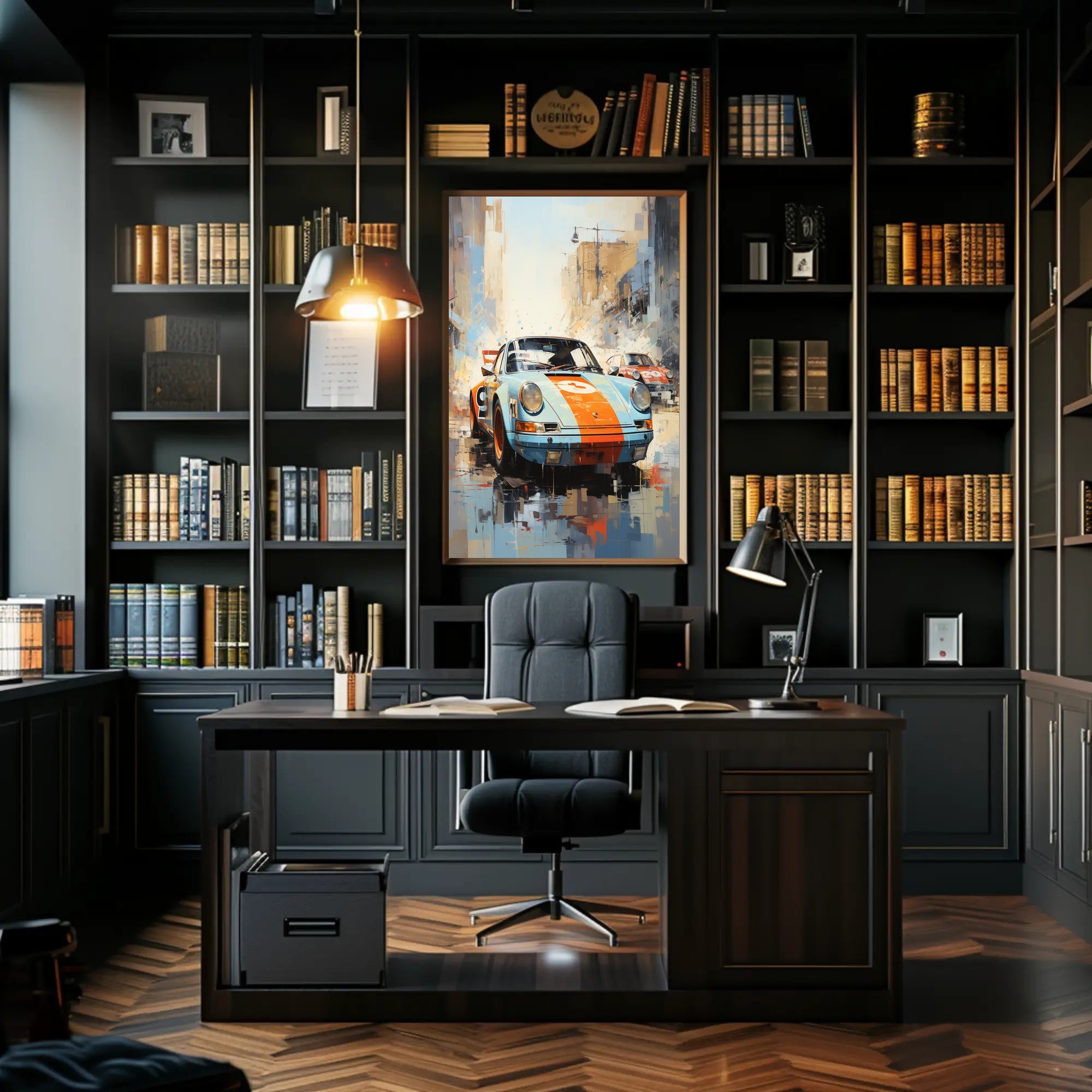 Vintage Racing Cars in Urban Setting Sports Poster