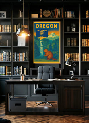 Vintage Oregon Travel Poster Featuring Iconic Natural Landmarks
