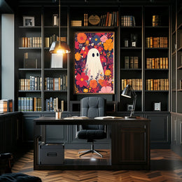 Ghostly Figure Amidst Flowers Whimsical Playful Poster