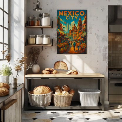 Mexico City Street Market Travel Poster