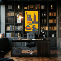 New York City Landmarks Cityscape Poster Retro Wall Art