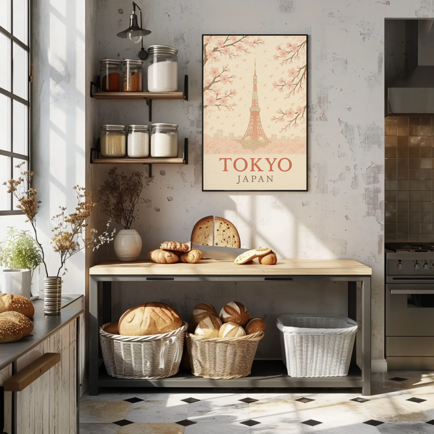 Tokyo Japan Cherry Blossoms Tower Springtime Travel Poster