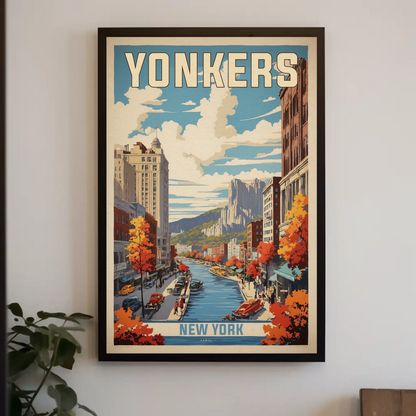 Yonkers New York Cityscape Vintage Travel Poster