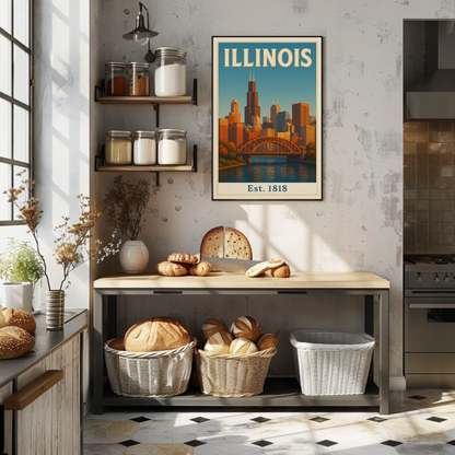 Vintage Inspired Illinois Landmarks and Culture Travel Poster