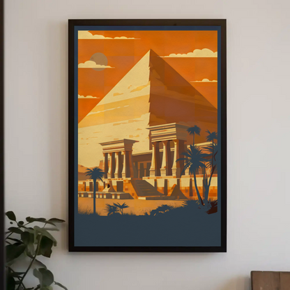 Egypt Pyramid Temple Palm Sunset Vintage Travel Poster