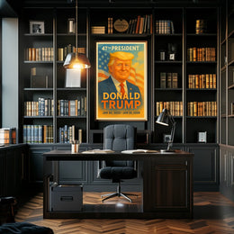 Commanding Presence Donald Trump and the American Banner Poster