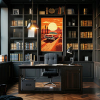 Classic Car in the Desert Sunset Poster