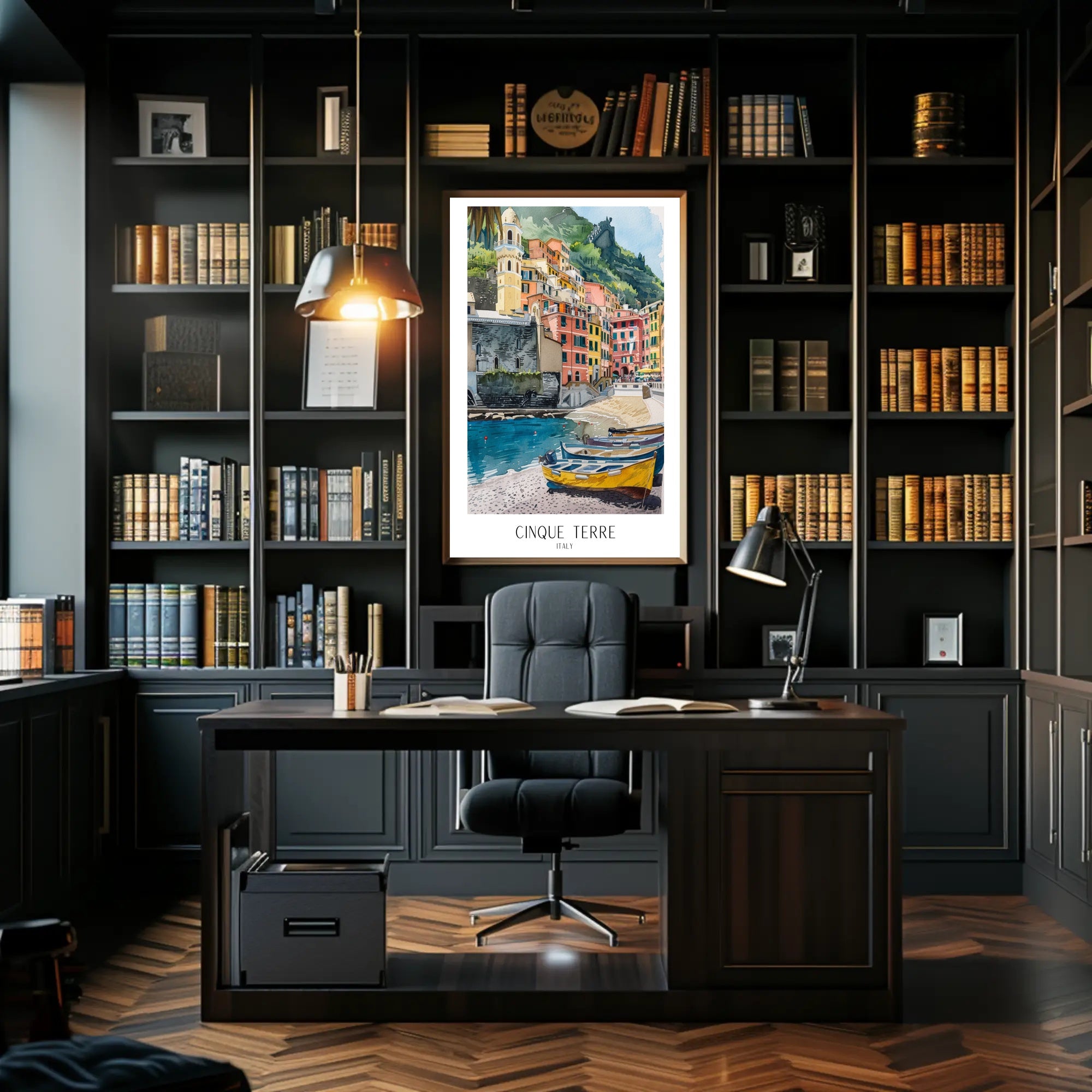 Cinque Terre Watercolor Coastal Scene Travel Poster PosterGoat