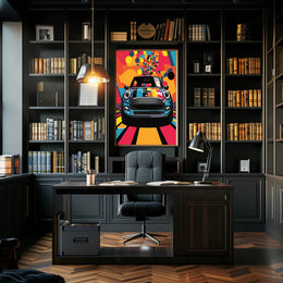 Mini Car Pop Art Poster: Vibrant Geometric Design