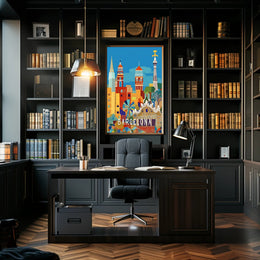 Barcelona's Vibrant Architecture Cityscape Artistic Poster