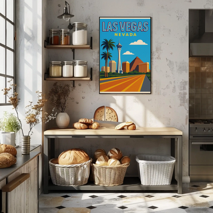 Bright Day Las Vegas Nevada Retro Skyline Poster