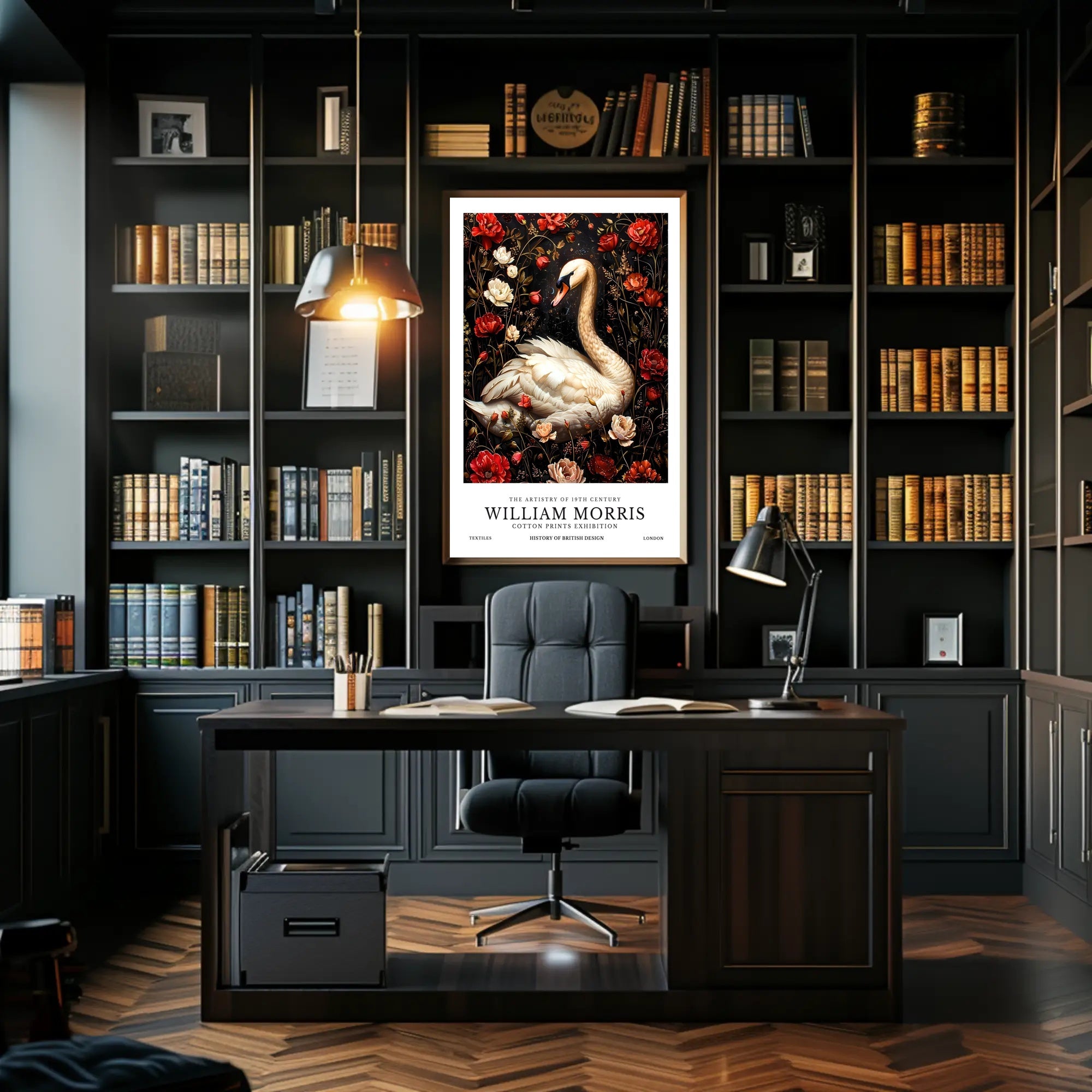 Swan and Floral Elegance, Arts and Crafts Poster