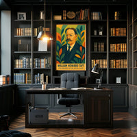 William Howard Taft Patriotic Pop Art Portrait Bold Colors Geometric Leaves Vintage Modern Poster