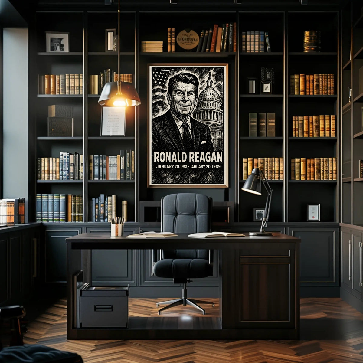 Ronald Reagan 40th President of the United States B & W Comic Sketch Poster