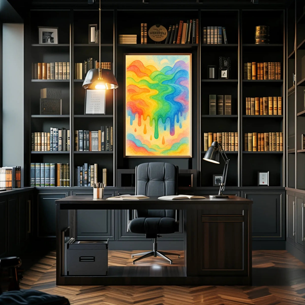 The poster displays an abstract, vibrant scene of flowing rainbow colors. The core Travel Poster
