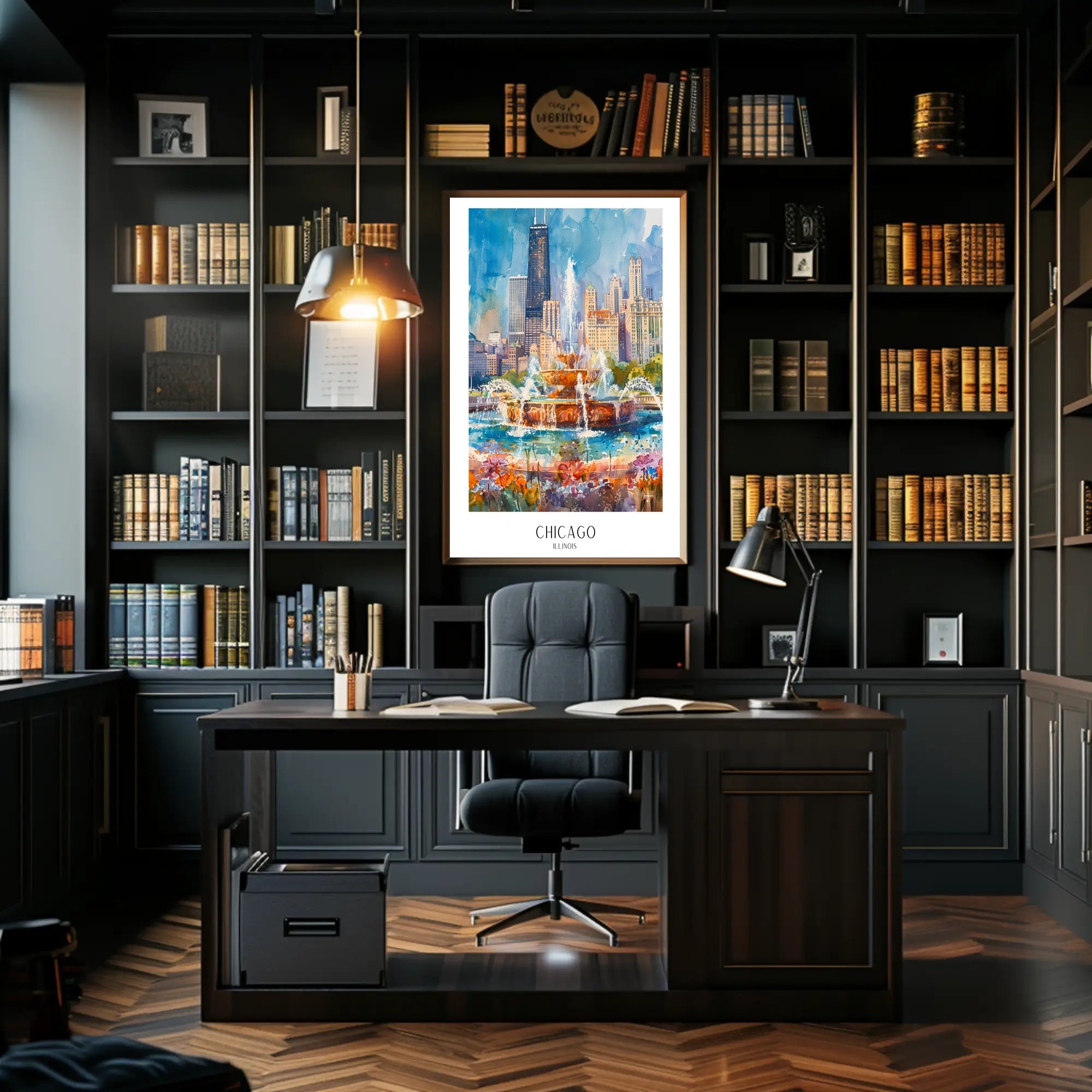 Vibrant Chicago Skyline Watercolor Urban or Cityscape Poster PosterGoat