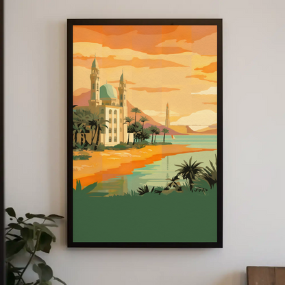 Golden Mosque By The Sunset Vintage Travel Poster