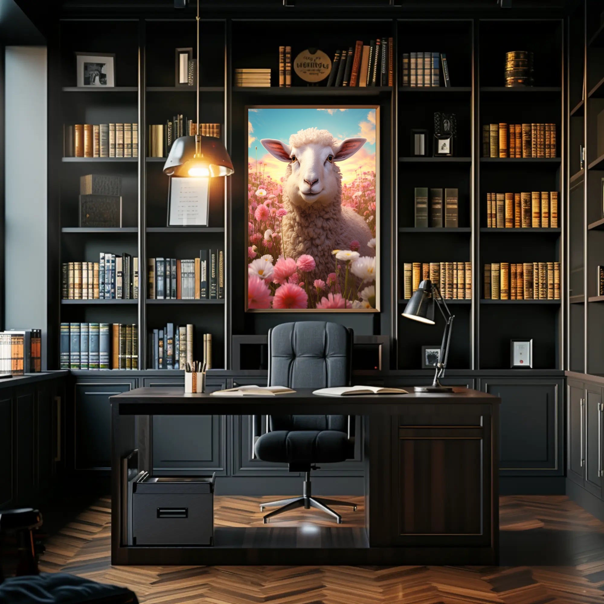 Serene Sheep in Countryside at Sunrise Animal Poster