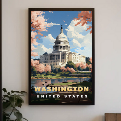 Washington DC United States Capitol Spring Vintage Travel Poster