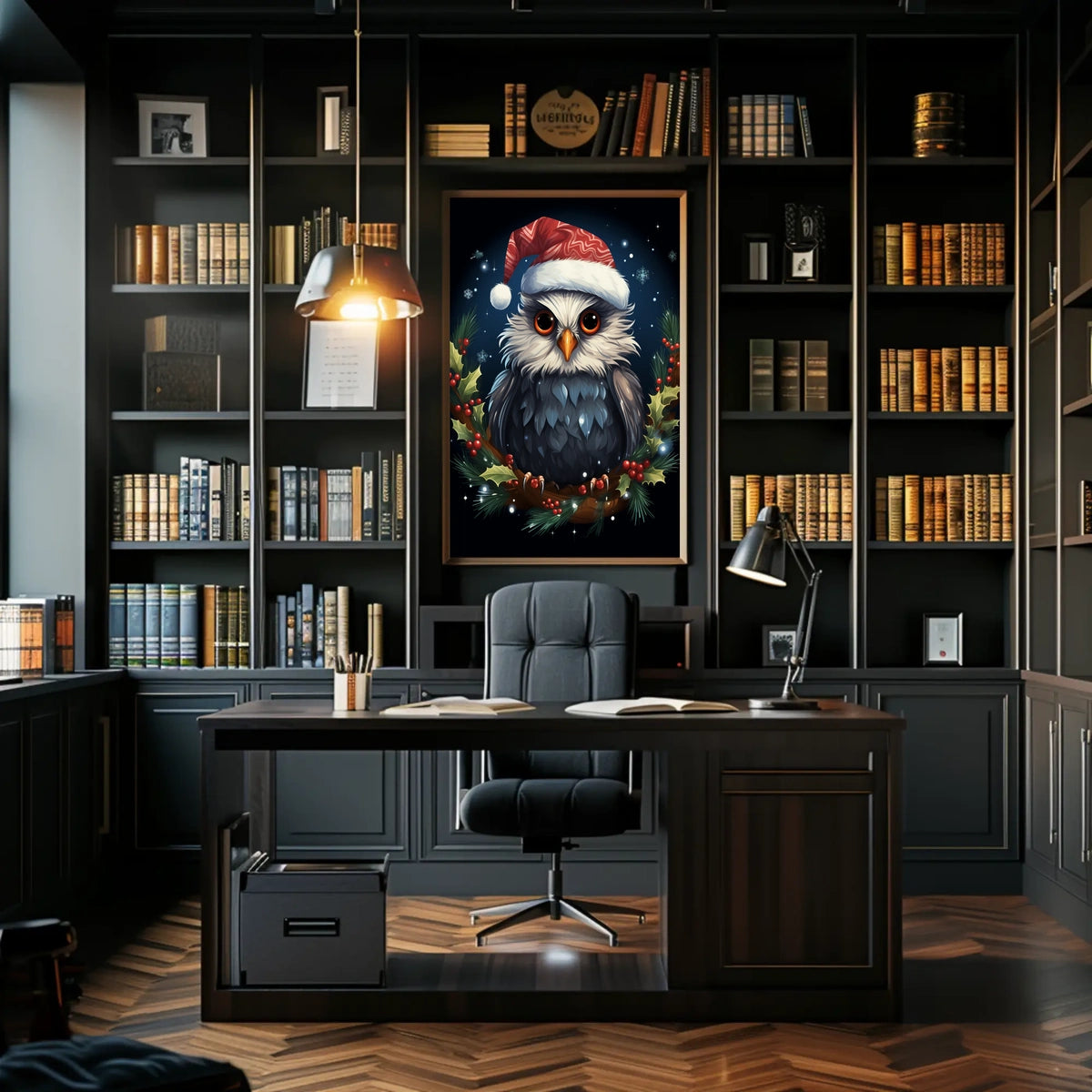 Whimsical Festive Owl Christmas Fantasy or Mythology Poster